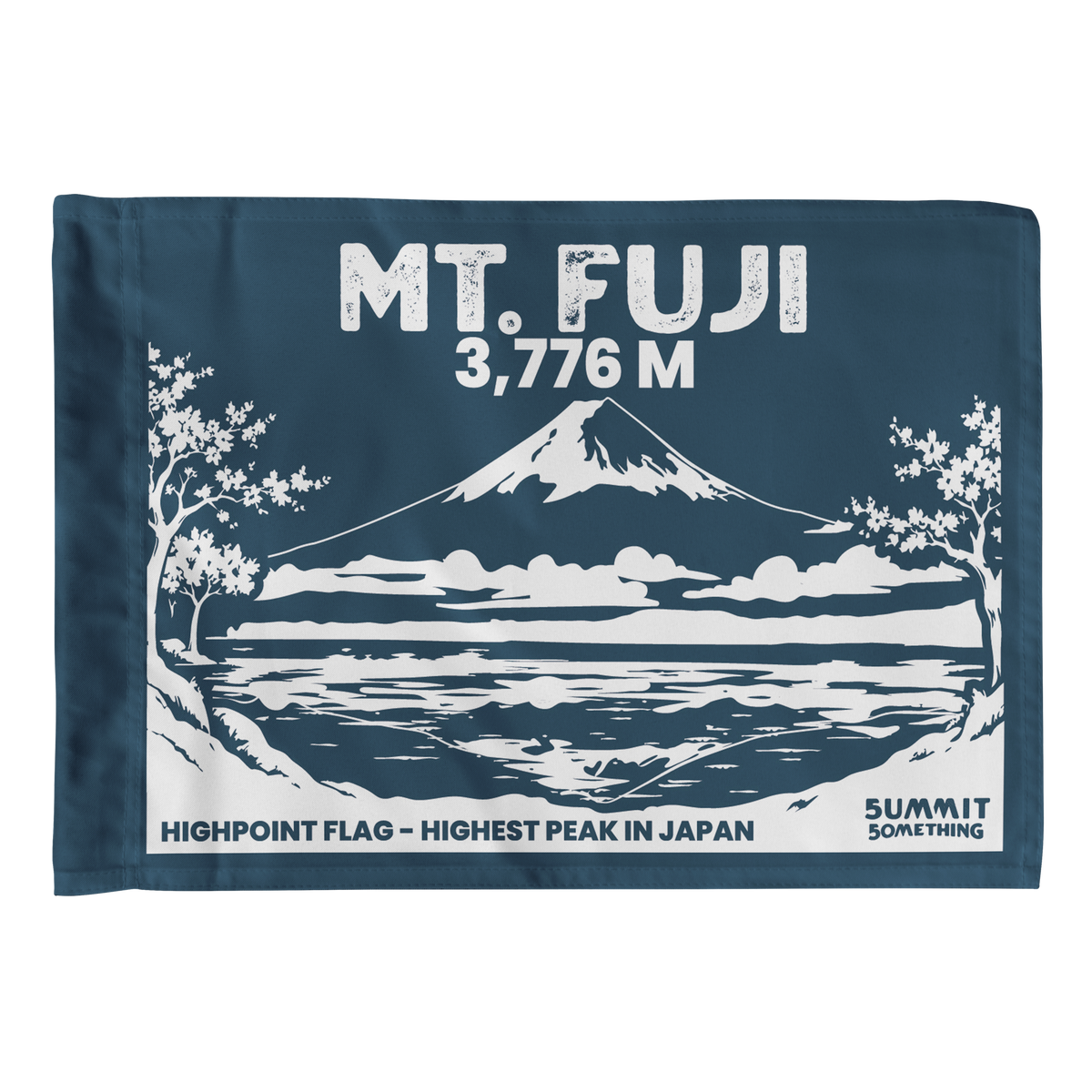 Navy Mount Fuji summit flag featuring Japan's highest mountain at 3,776 meters and original volcanic peak artwork