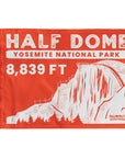 Half Dome summit flag made by Summit Something also known as 5ummit 5omething. Displays the famous dome and cables  - Lists Yosemite National Park and the elevation on the summit of 8,839 feet 