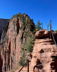 Photo of the Zion National Park's famous hiking trail Angels Landing in chains  along the trail and summit.