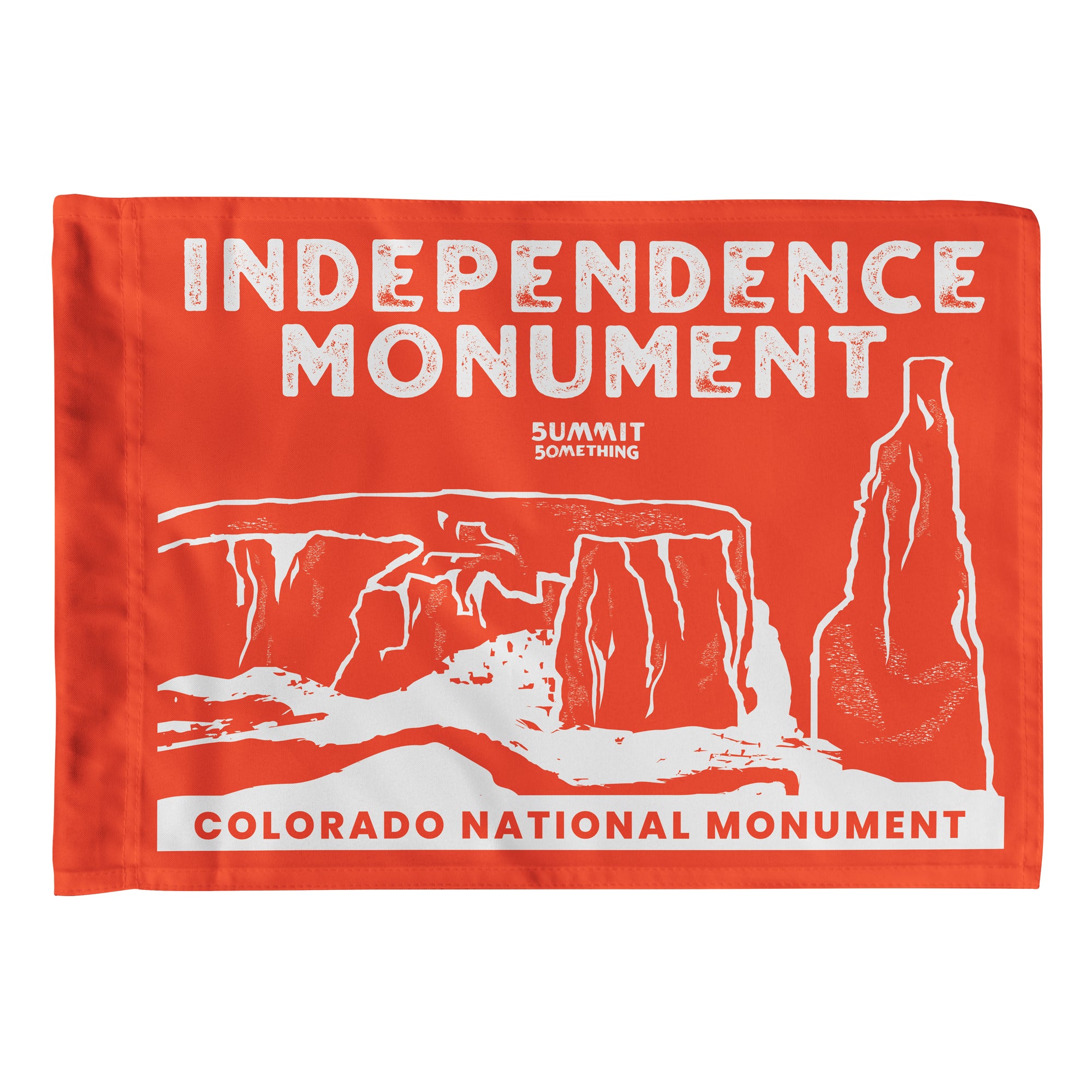 vii. Orange Independence Monument summit flag- Orange Summit Flag displaying the landmark and famous Independence Monument in Colorado National Monument National Park- A souvenir to hike with and take home to display on the wall -- Made my Summit Something also known as 5ummit 5omething