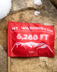 Photo displaying the use of a Mt. Washington orange summit flag made by Summit Something also known as 5ummit 5ometing