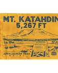 Mt. Katahdin summit flag in yellow with navy blue text and Appalachian Trail graphic in Maine