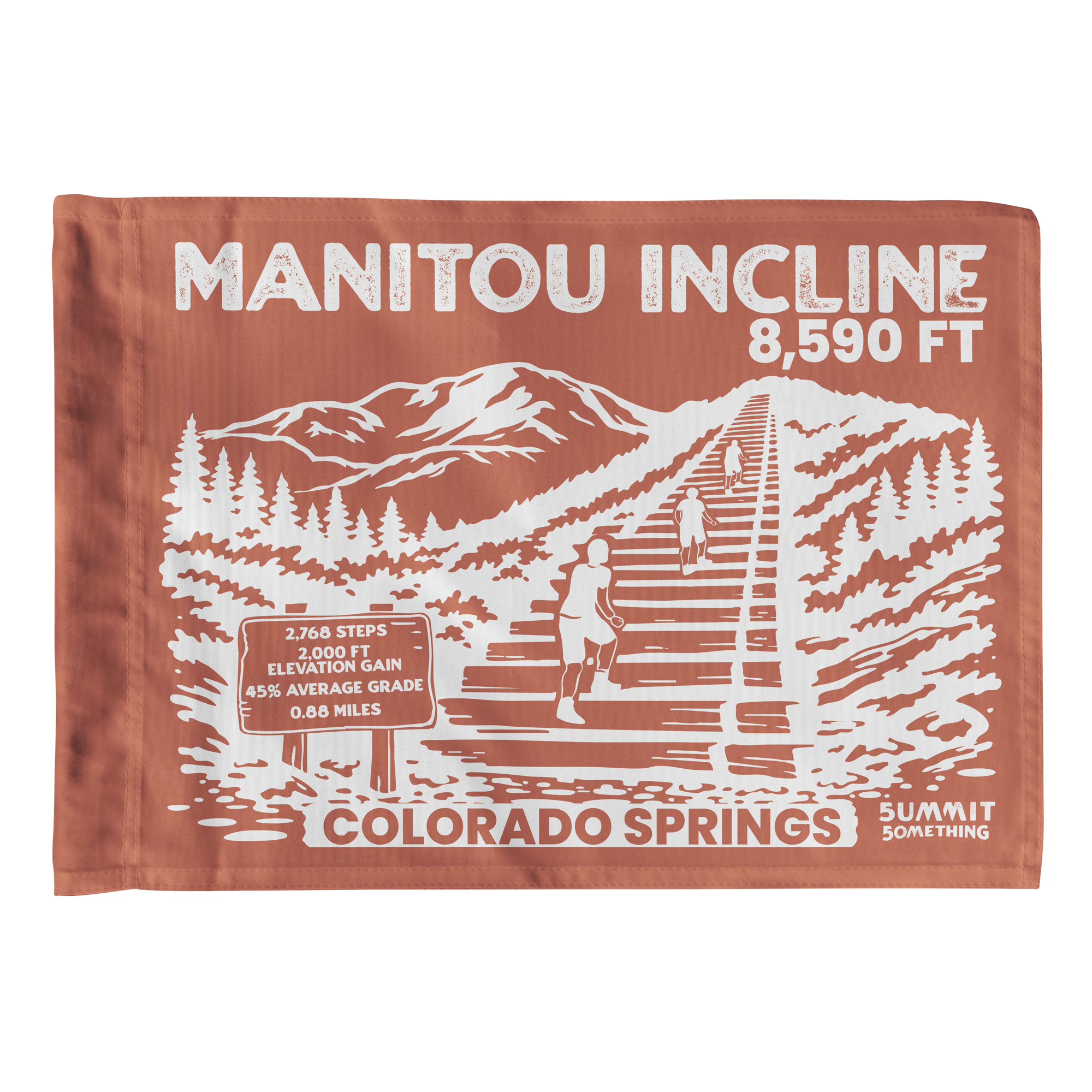Brown summit flag for the famous Manitou Incline to celebrate reaching the top.  The perfect hiker gift.