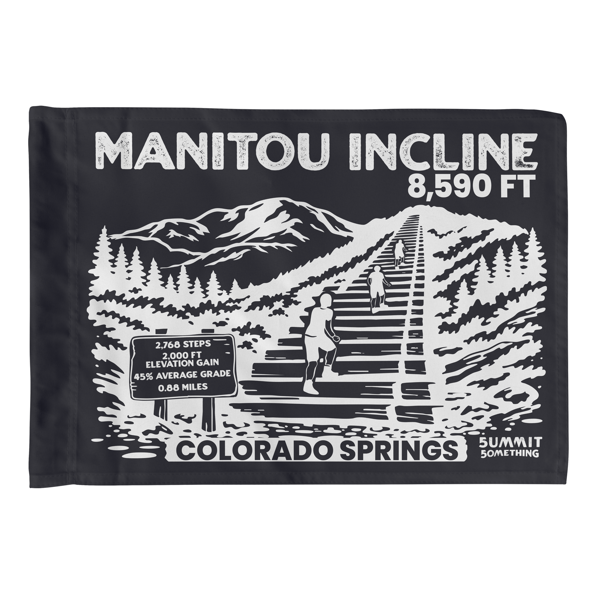 Charcoal summit flag for the famous Manitou Incline to celebrate reaching the top.  The perfect hiker gift.