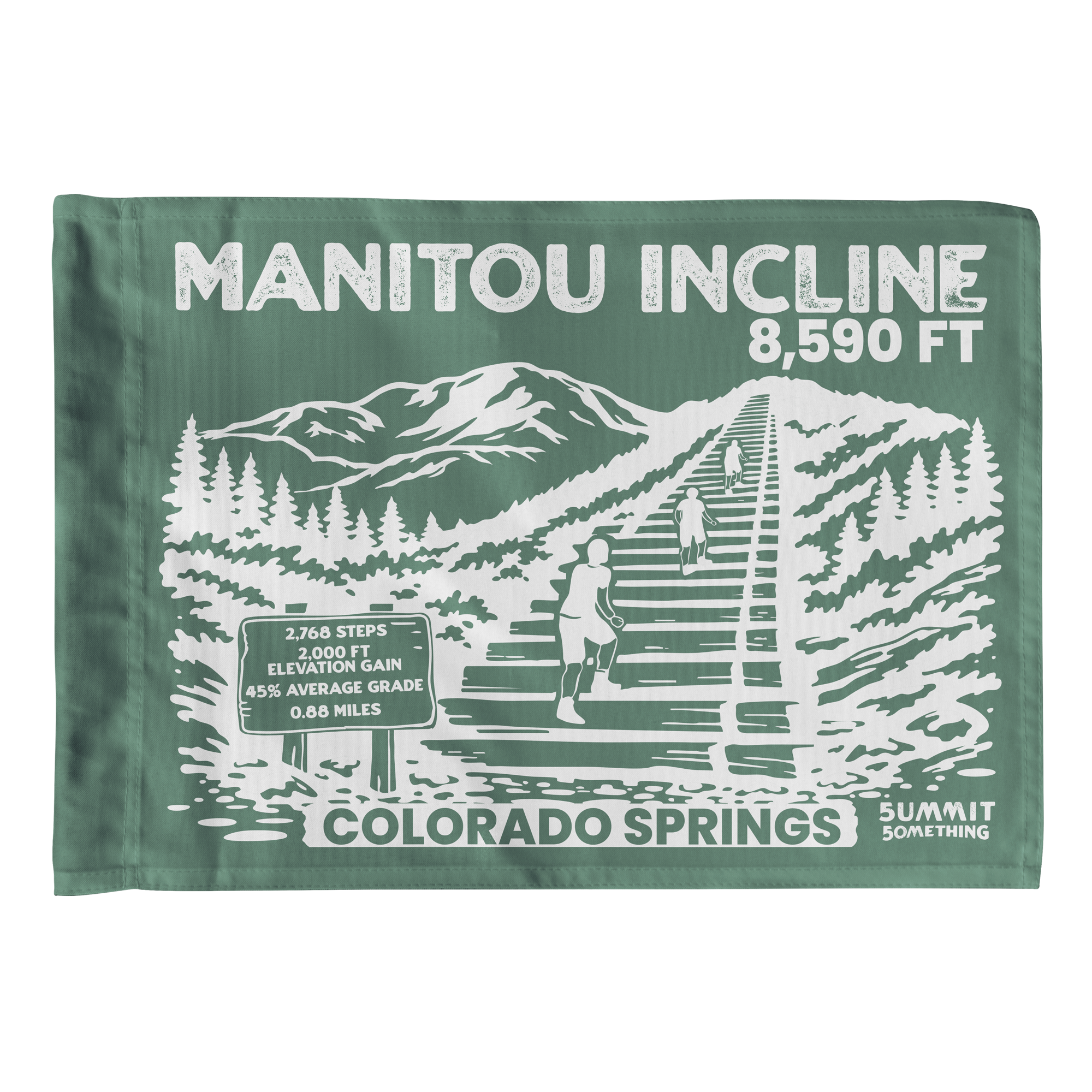 Green summit flag for the famous Manitou Incline to celebrate reaching the top.  The perfect hiker gift.