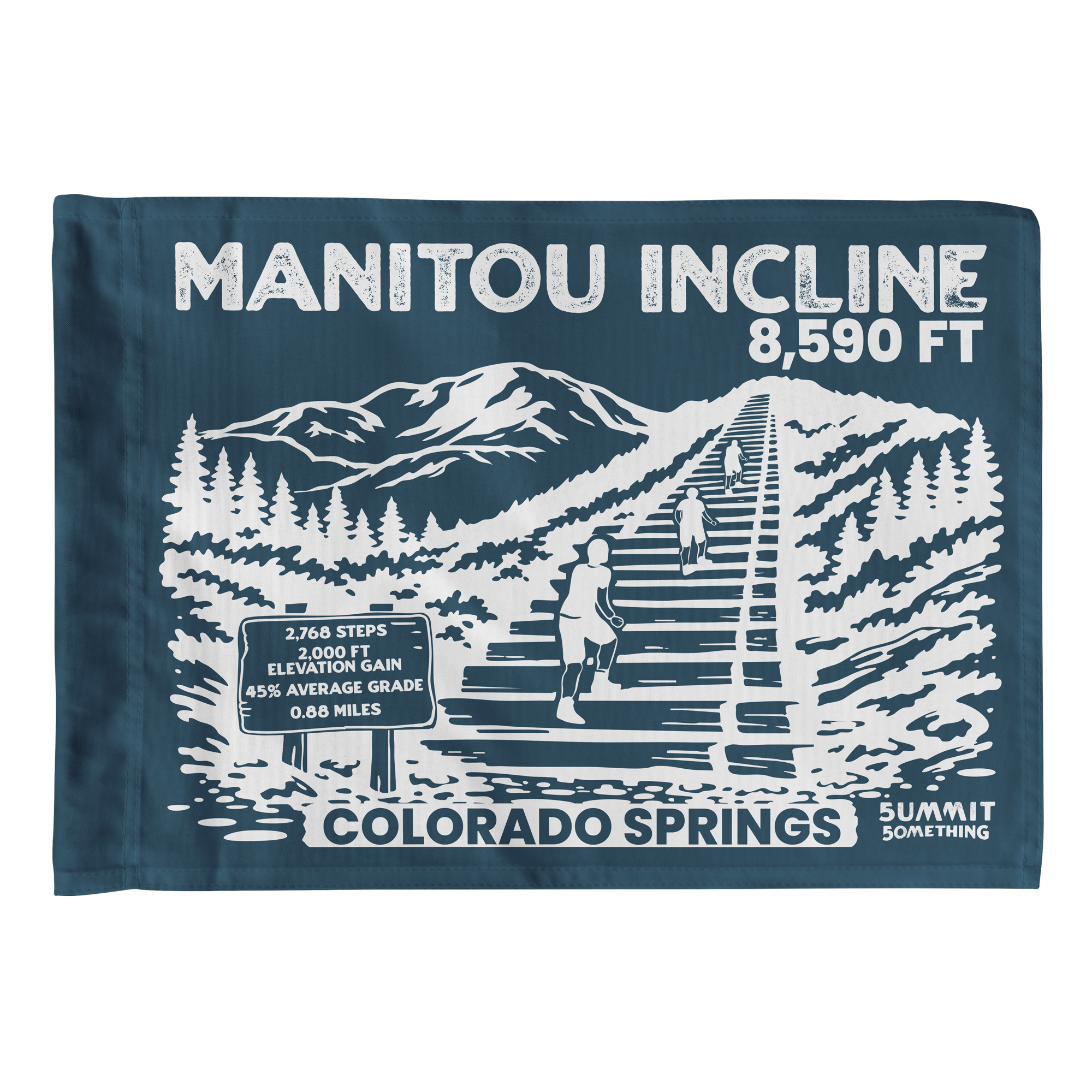 Navy summit flag for the famous Manitou Incline to celebrate reaching the top.  The perfect hiker gift.