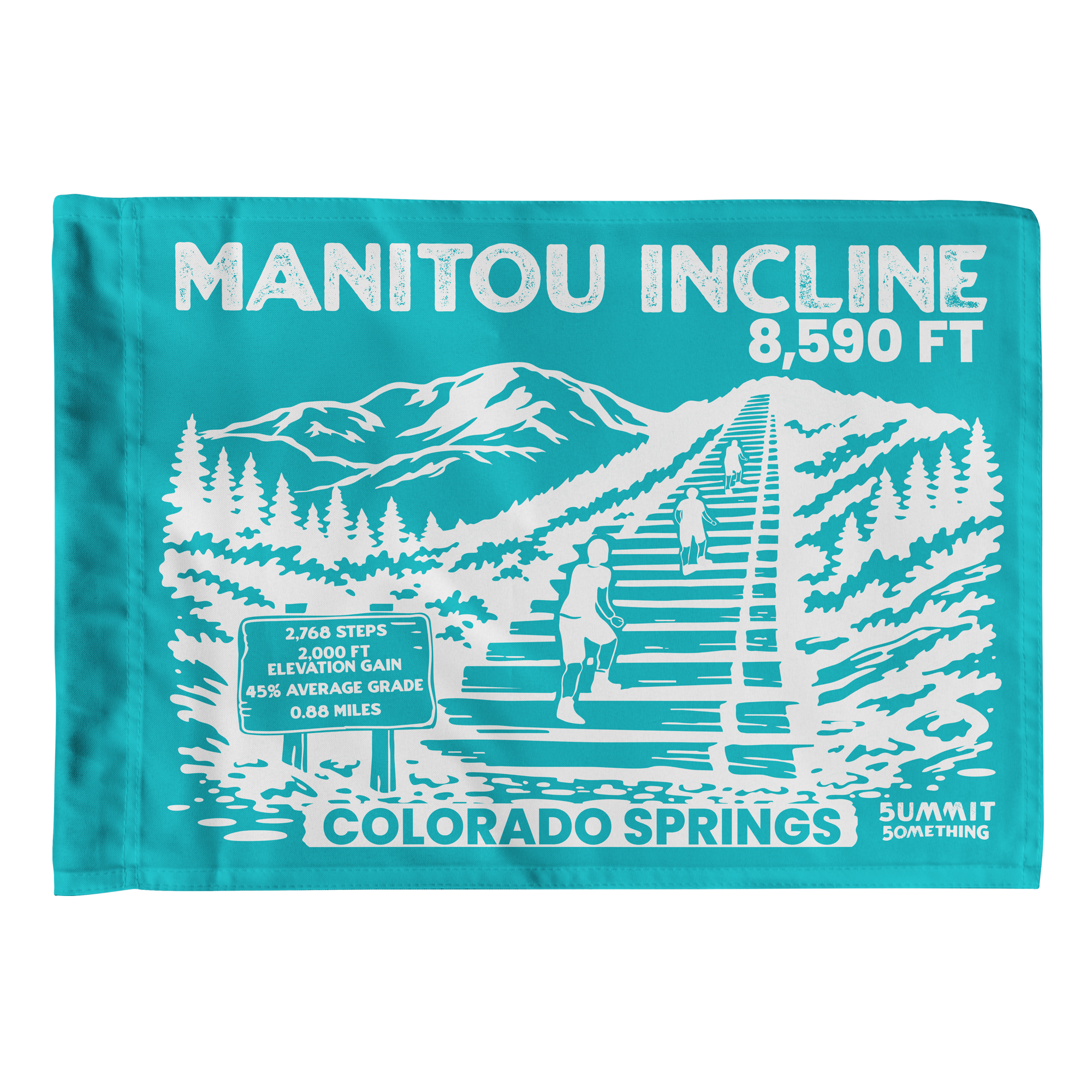 Turquoise summit flag for the famous Manitou Incline to celebrate reaching the top.  The perfect hiker gift.