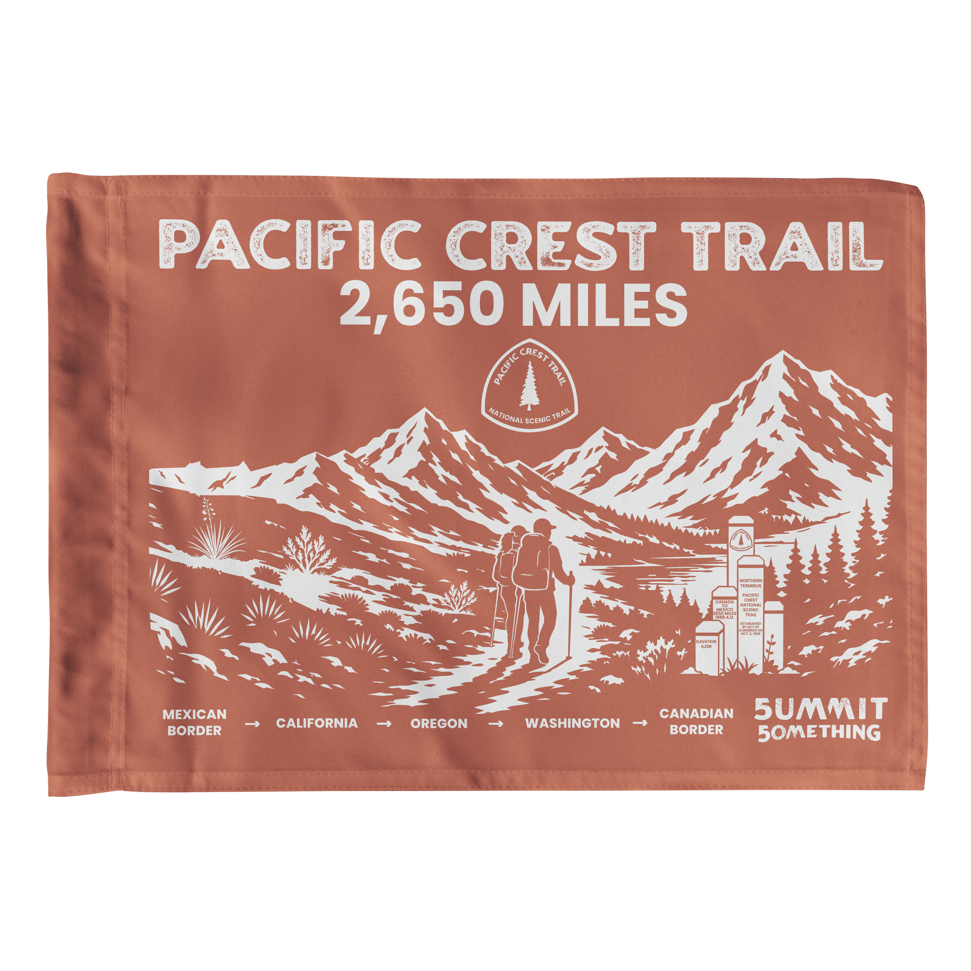 Pacific Crest Trail Flag featuring mountain-inspired design for hikers and backpackers