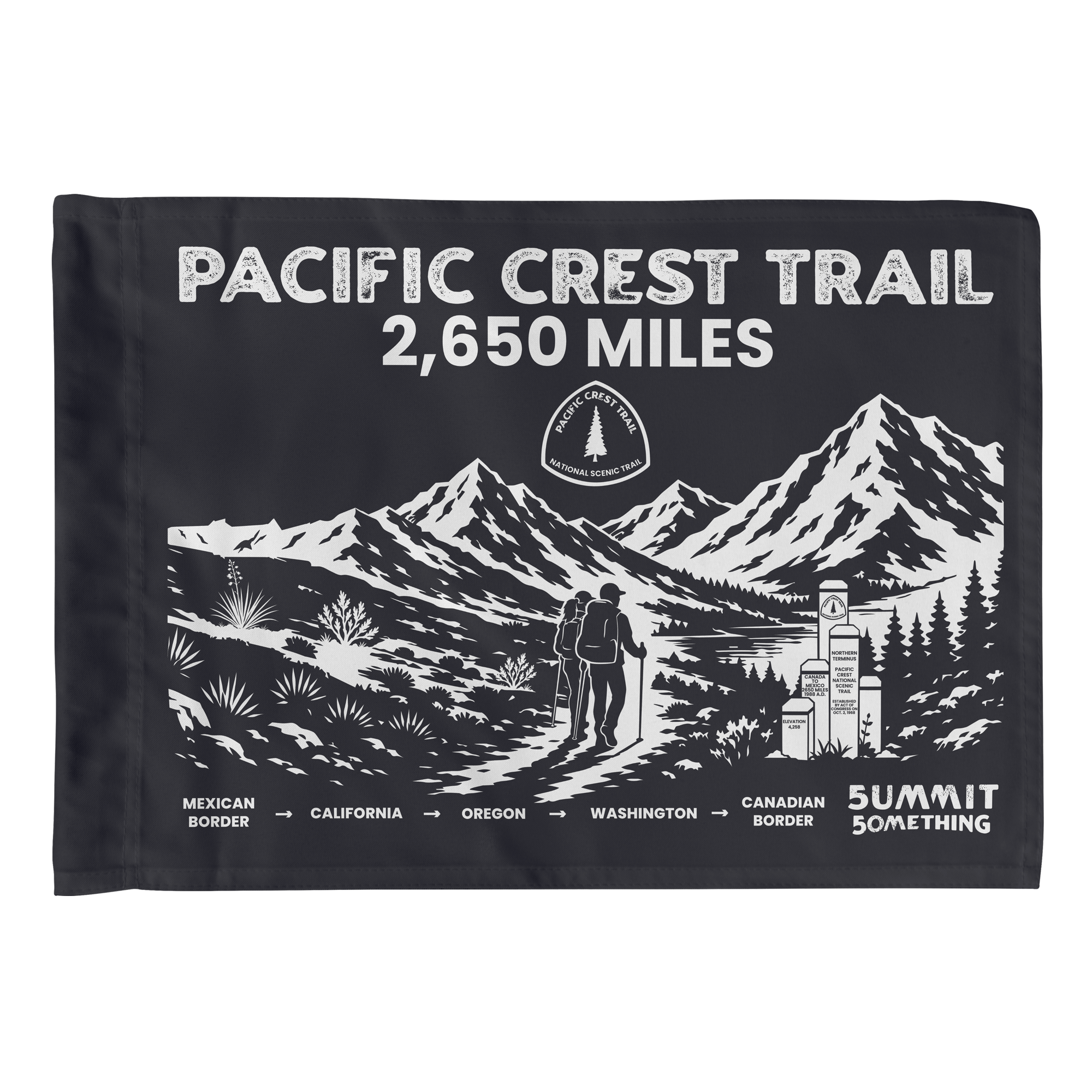 Pacific Crest Trail Flag featuring mountain-inspired design for hikers and backpackers