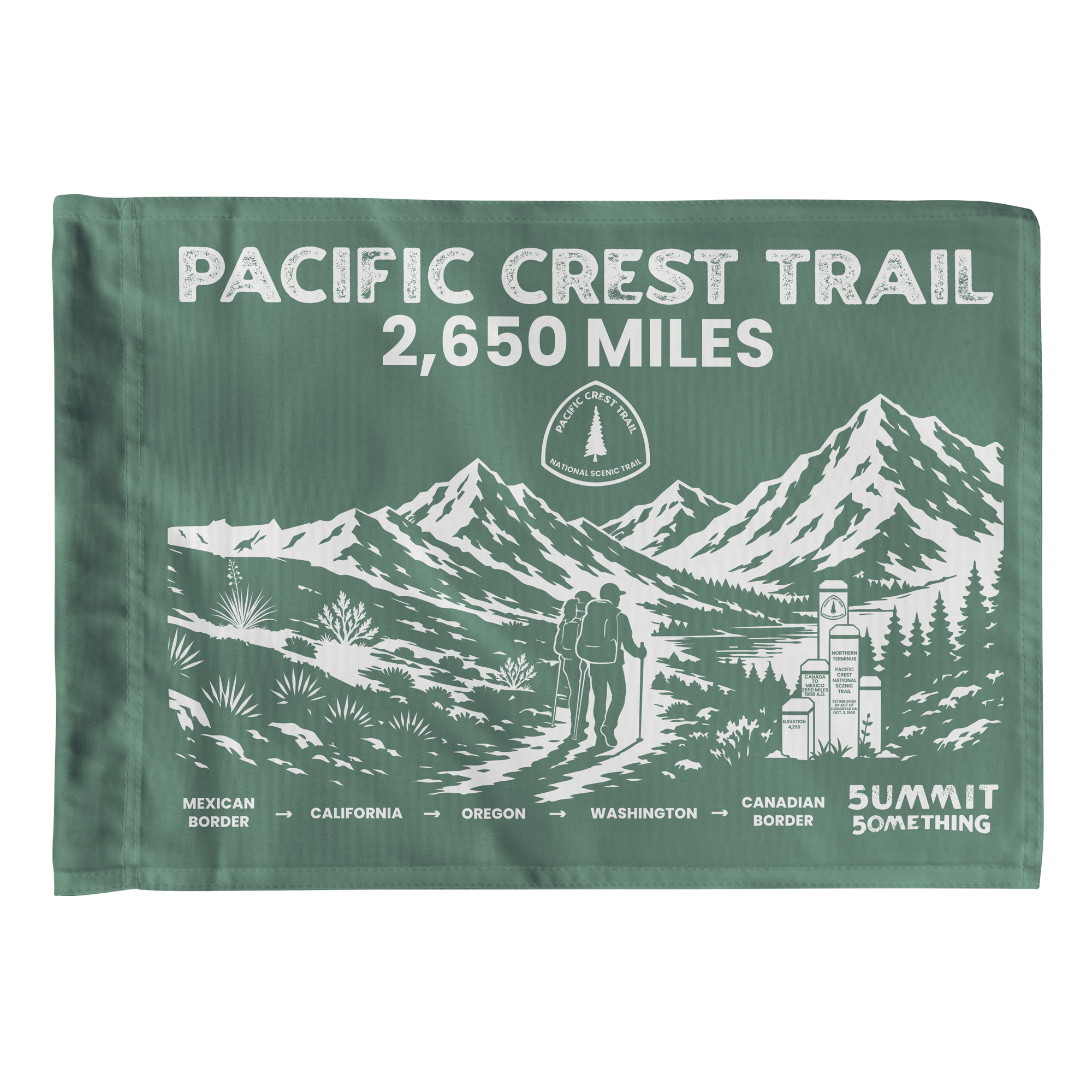 Pacific Crest Trail Flag featuring mountain-inspired design for hikers and backpackers