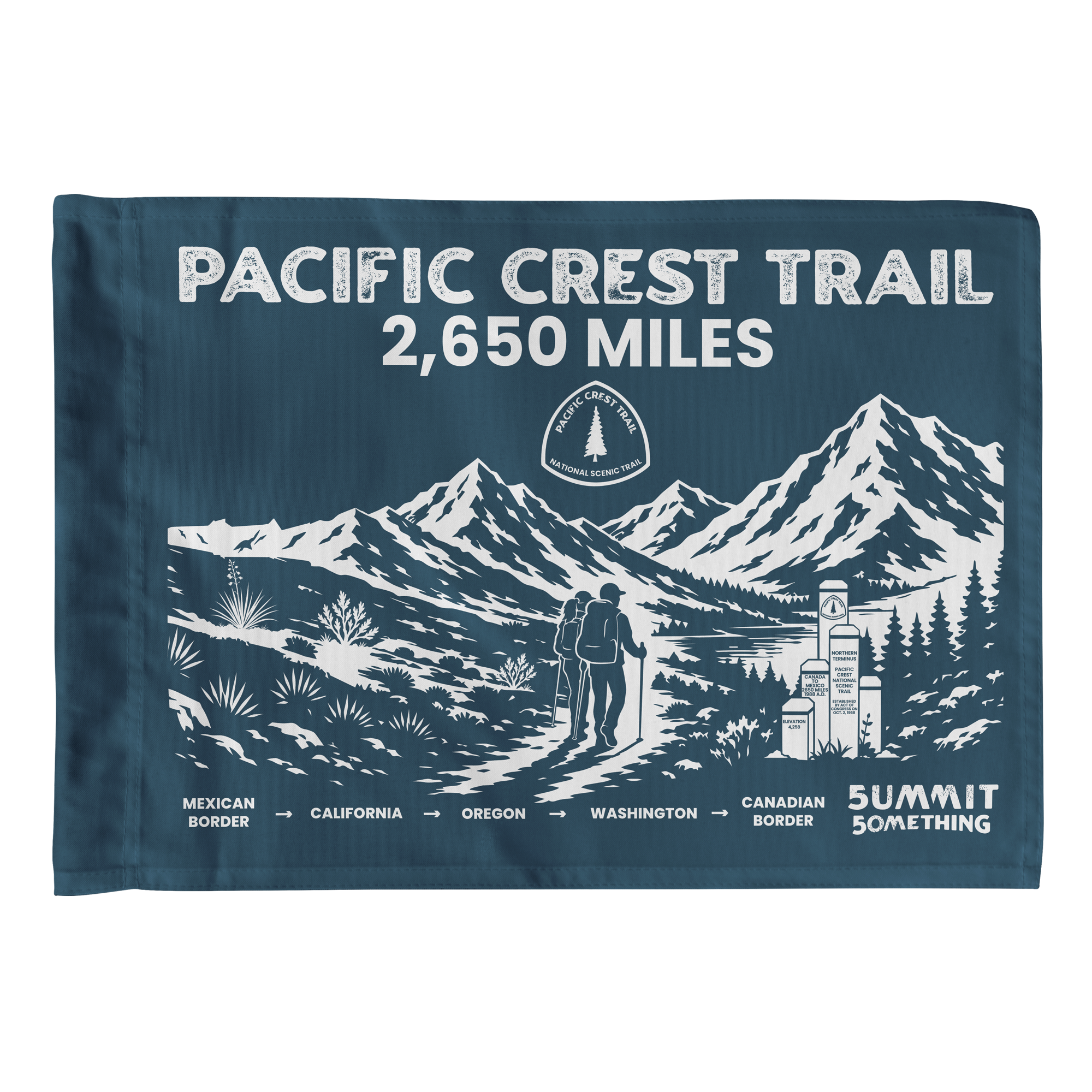Pacific Crest Trail Flag featuring mountain-inspired design for hikers and backpackers