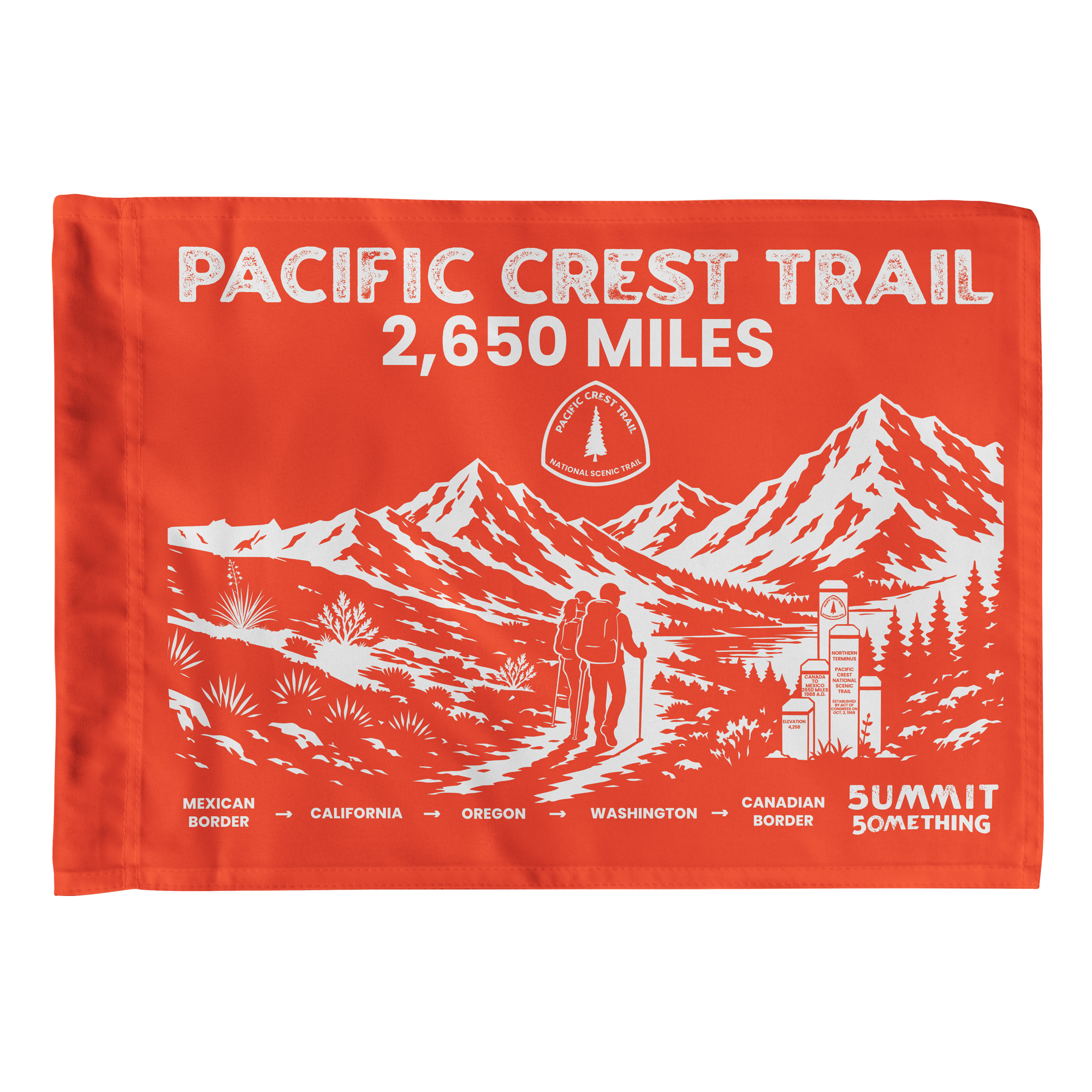 Pacific Crest Trail Flag featuring mountain-inspired design for hikers and backpackers