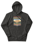 Charcoal Longs Peak hoodie featuring the iconic Keyhole and 14,259 ft Colorado 14er artwork, Rocky Mountain National Park hiking and climbing apparel.