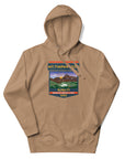 Latte Mount Timpanogos hoodie featuring 11,752 ft Utah mountain artwork, Wasatch Range hiking apparel and gift for Timp hikers