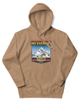 Latte color Mount Everest hoodie featuring 8,849 meter elevation and Himalayas mountain artwork, adventure apparel and gift for climbers, trekkers and mountain lovers