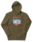 Military green Mount Everest hoodie featuring 8,849 meter elevation and Himalayas mountain artwork, adventure apparel and gift for climbers, trekkers and mountain lovers.