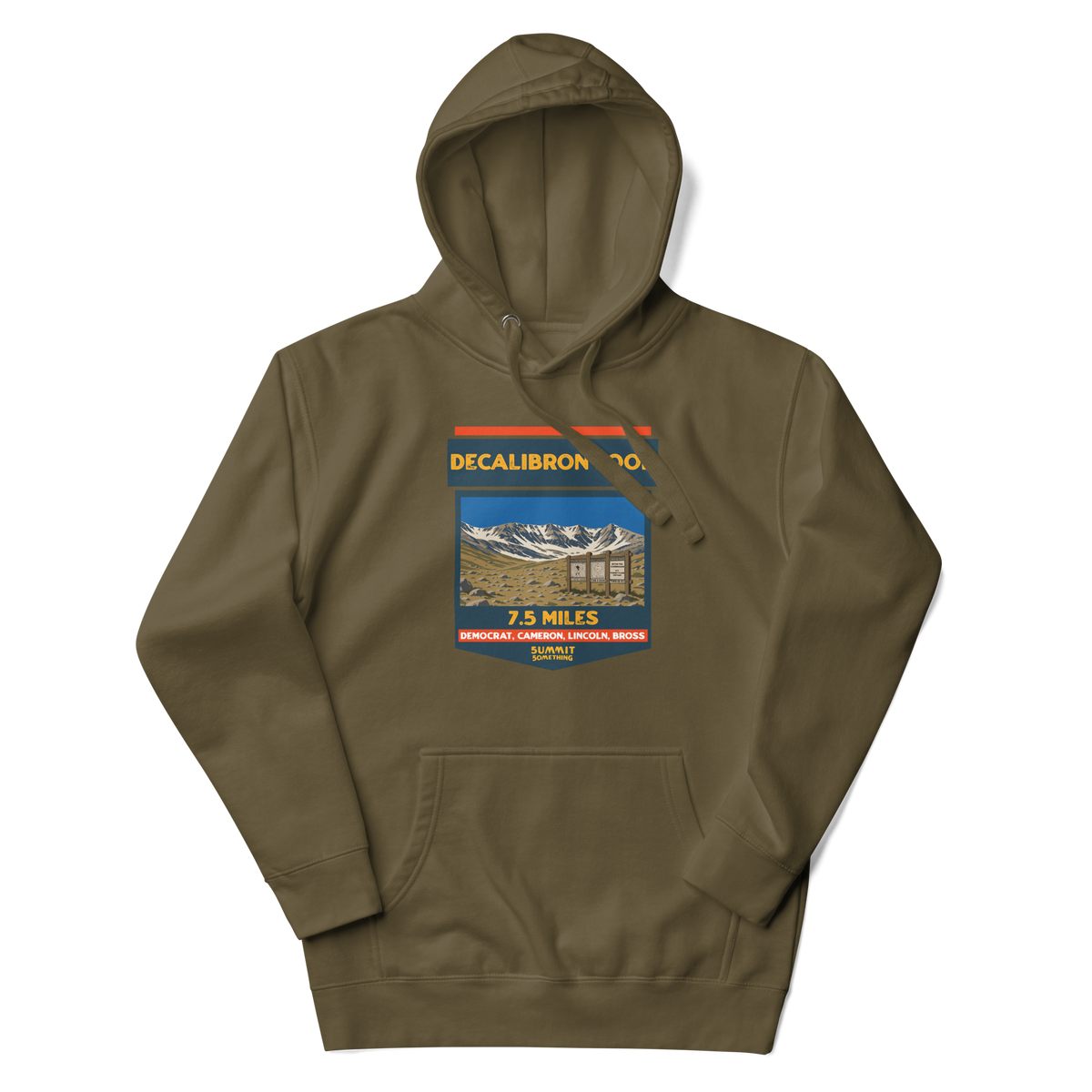 Decalibron Loop hoodie featuring Mount Democrat, Mount Cameron, Mount Lincoln and Mount Bross, Colorado 14er hiking apparel for peak baggers