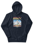 Navy Mount Everest hoodie featuring 8,849 meter elevation and Himalayas mountain artwork, adventure apparel and gift for climbers, trekkers and mountain lovers.