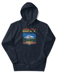 Navy Mount Adams hoodie featuring 12,281 ft elevation and Washington Cascade volcano mountain artwork, graphic sweatshirt for hikers and climbers.