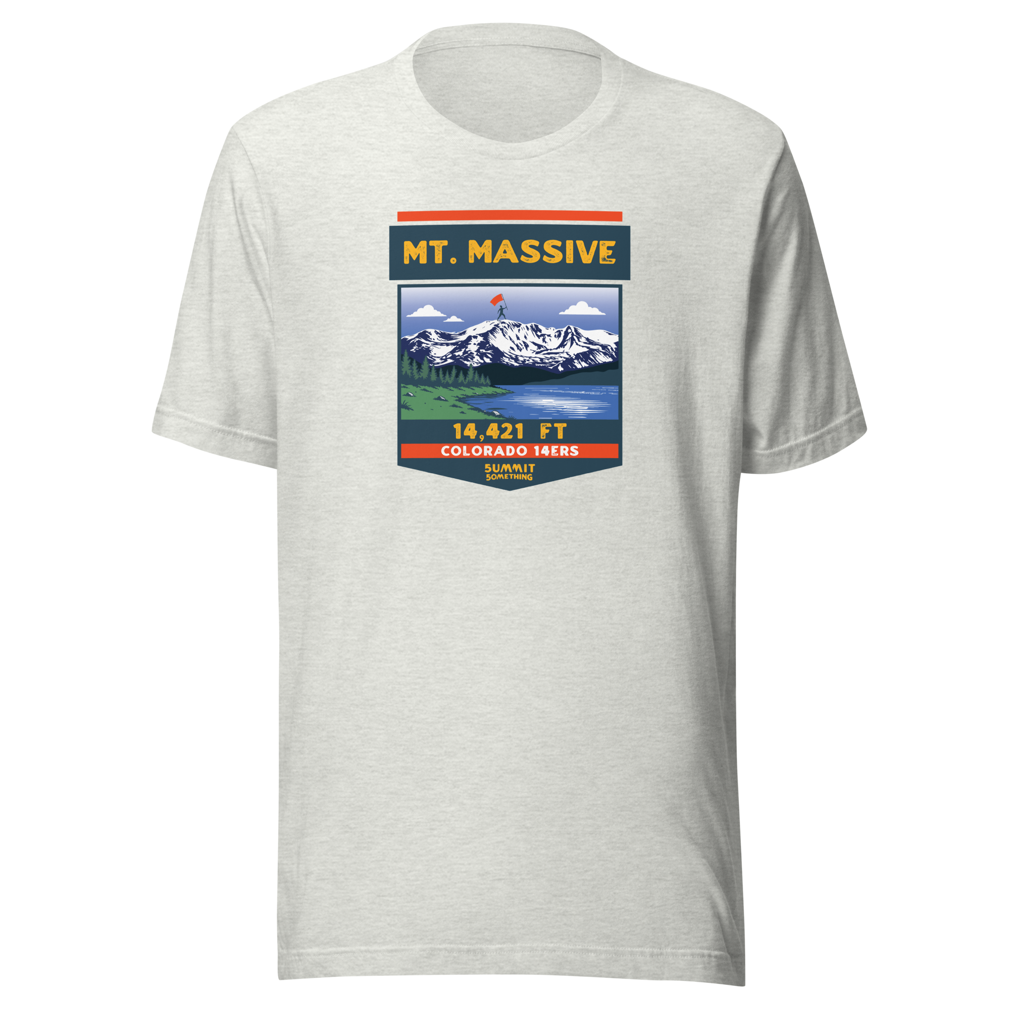 Mt. Massive t-shirt with image showing the icnonic image of the mountain and the elevation.