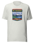 Mt. Massive t-shirt with image showing the icnonic image of the mountain and the elevation.