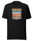 Black Grand Canyon Rim to Rim hiking shirt featuring Bright Angel and North Kaibab Trail inspired artwork, achievement t-shirt for Grand Canyon hikers