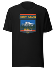 Black Mount Adams T-shirt featuring Washington's 12,281 ft Cascade volcano mountain artwork, graphic hiking shirt for climbers and outdoor adventurers