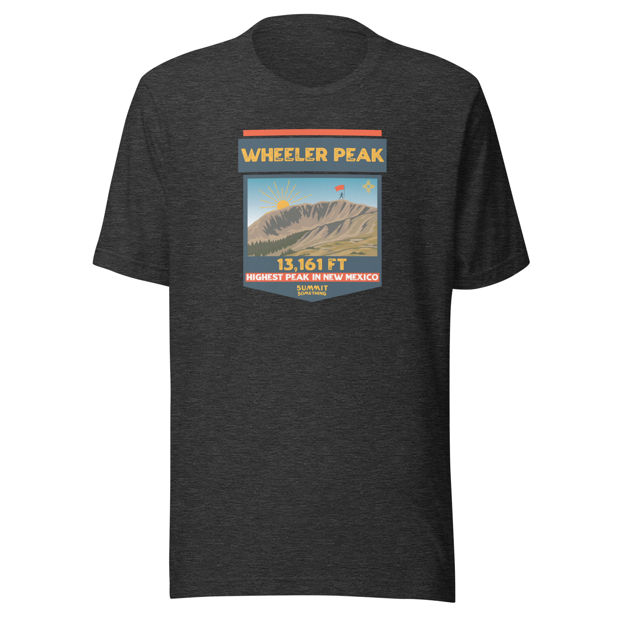 Heather Gray Mt. Wheeler t-shirt with image of the mountain and the 13,161 ft. elevation.