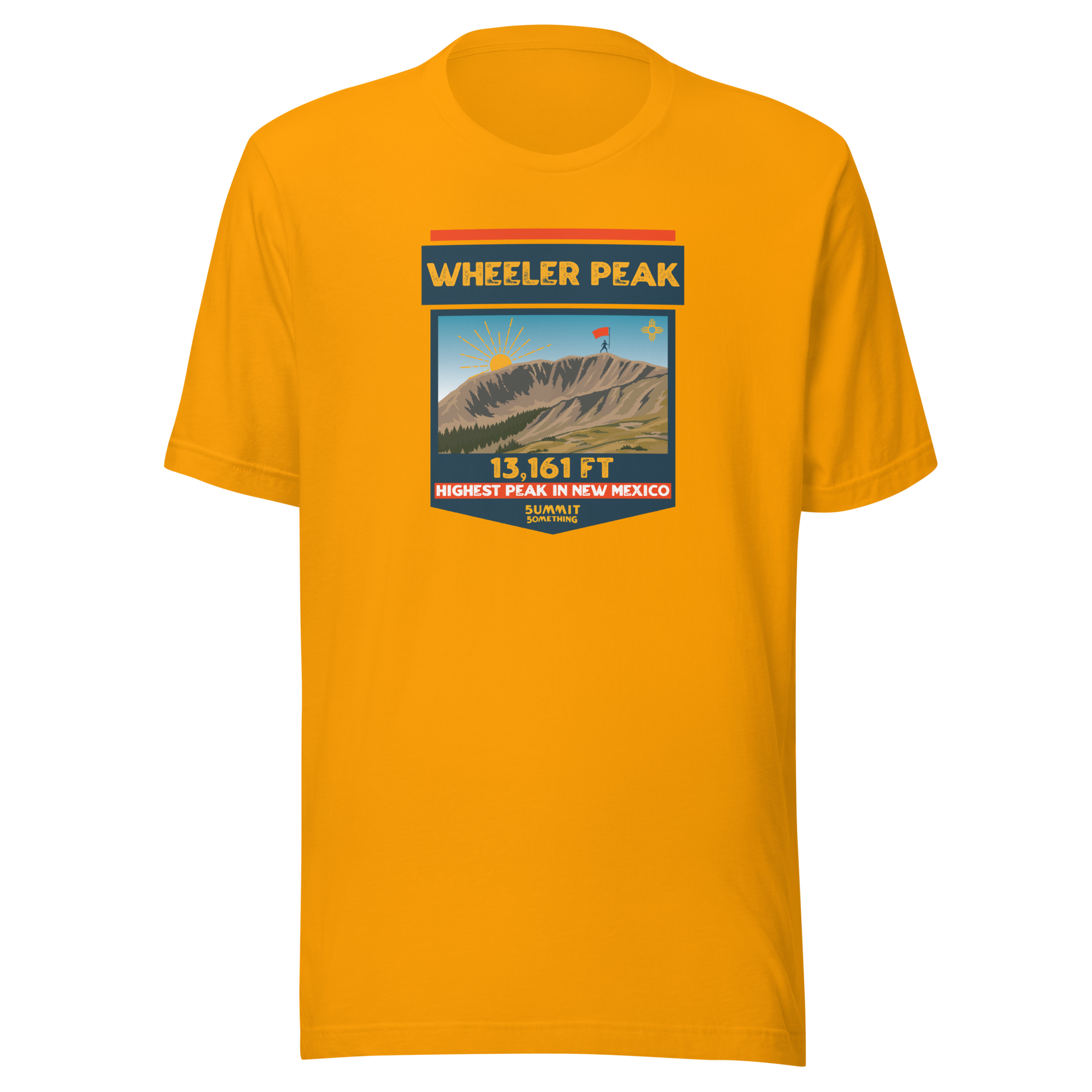 Gold Mt. Wheeler t-shirt with image of the mountain and the 13,161 ft. elevation.