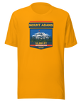 Gold Mount Adams T-shirt featuring Washington's 12,281 ft Cascade volcano mountain artwork, graphic hiking shirt for climbers and outdoor adventurers.