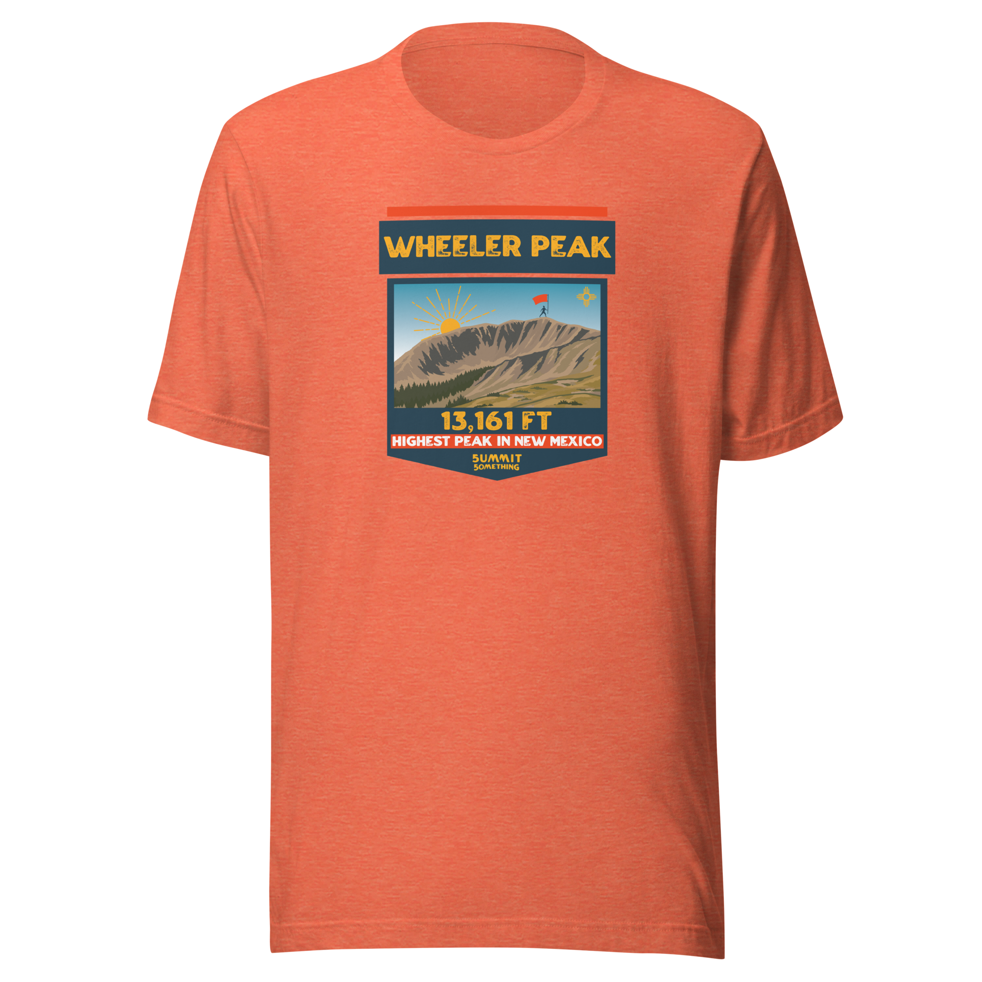 Heather Orange Mt. Wheeler t-shirt with image of the mountain and the 13,161 ft. elevation
