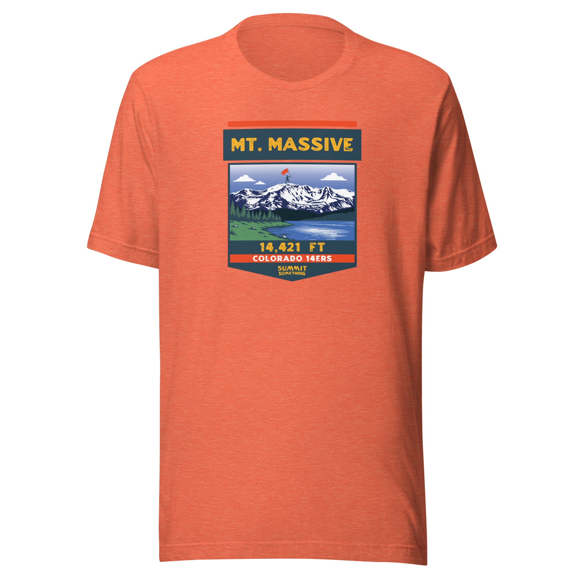 Mt. Massive t-shirt with image showing the icnonic image of the mountain and the elevation.