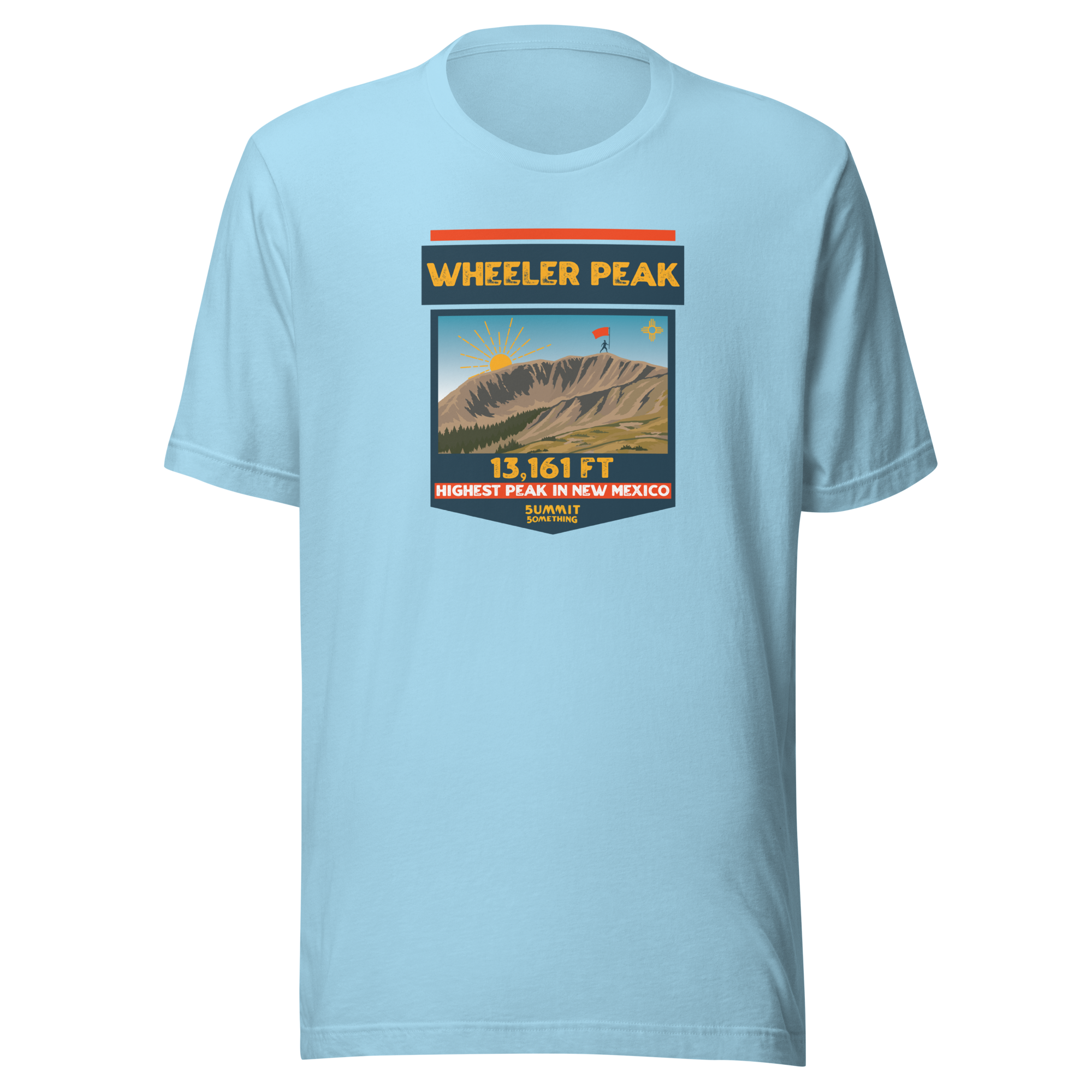 Ocean Blue Mt. Wheeler t-shirt with image of the mountain and the 13,161 ft. elevation.