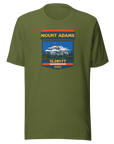 Olive Mount Adams T-shirt featuring Washington's 12,281 ft Cascade volcano mountain artwork, graphic hiking shirt for climbers and outdoor adventurers