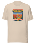 Soft cream Grand Canyon Rim to Rim hiking shirt featuring Bright Angel and North Kaibab Trail inspired artwork, achievement t-shirt for Grand Canyon hikers