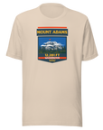 Soft cream Mount Adams T-shirt featuring Washington's 12,281 ft Cascade volcano mountain artwork, graphic hiking shirt for climbers and outdoor adventurers.