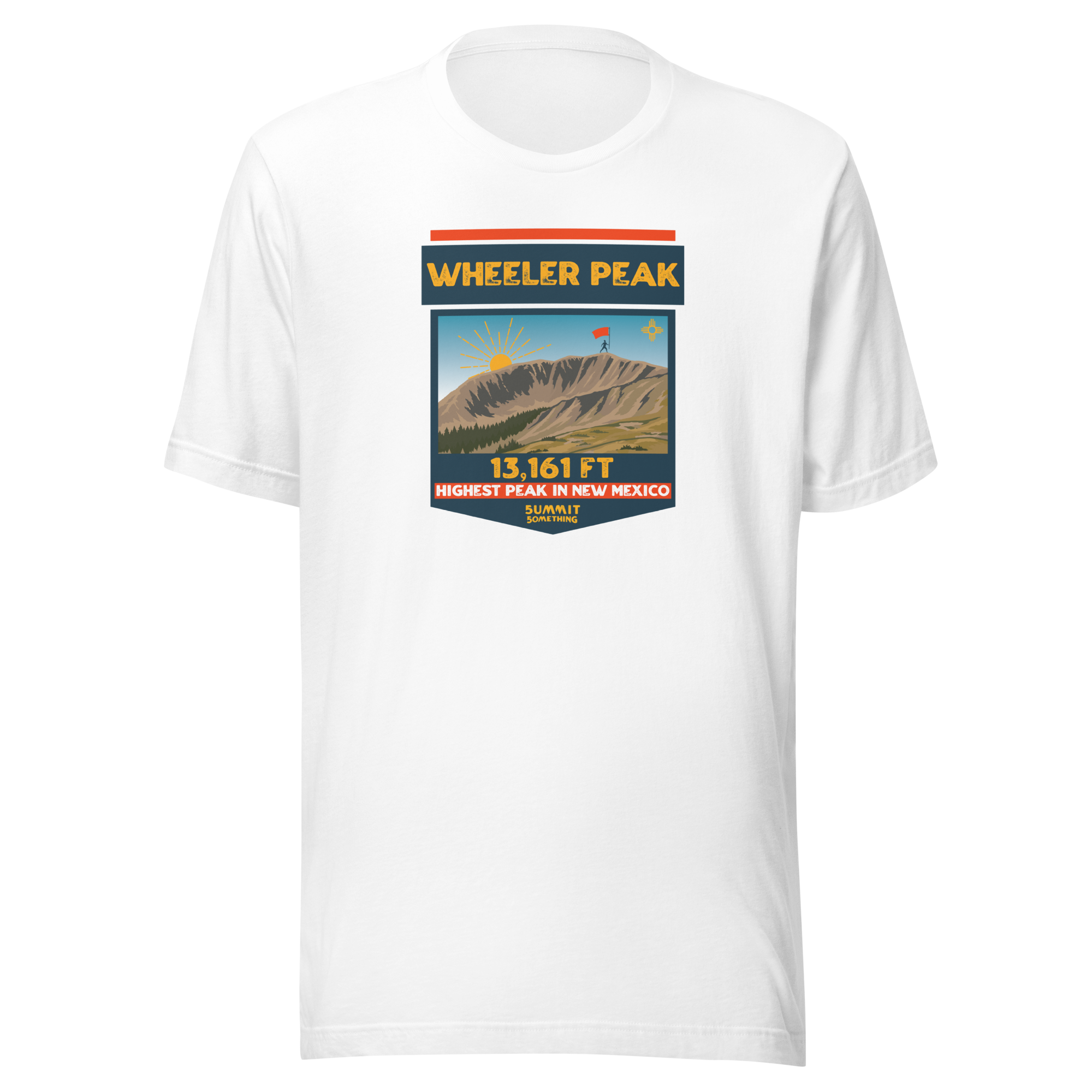 White prism ice blue Mt. Wheeler t-shirt with image of the mountain and the 13,161 ft. elevation