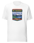 Mt. Massive t-shirt with image showing the icnonic image of the mountain and the elevation.